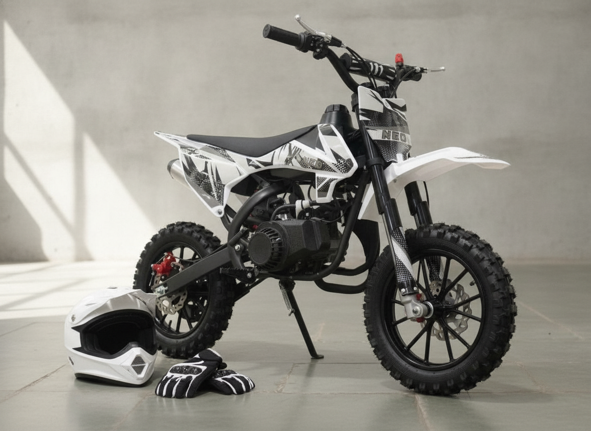 A NEO bike with helmet and gloves, ready to ride